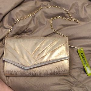 Gold, sparkly, Shoulder clutch.